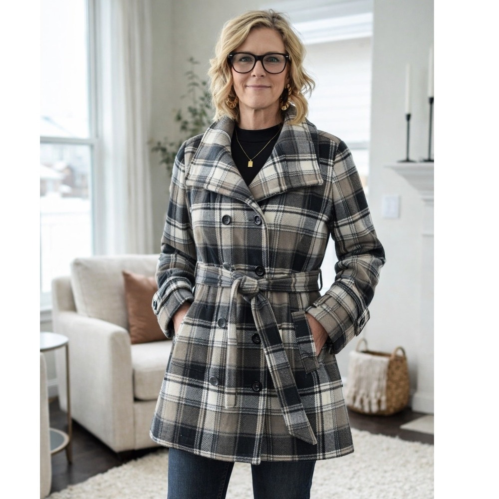 Ike Behar Women's Plaid Wrap Coat | Soft Washable Jacket |‎ Size Medium